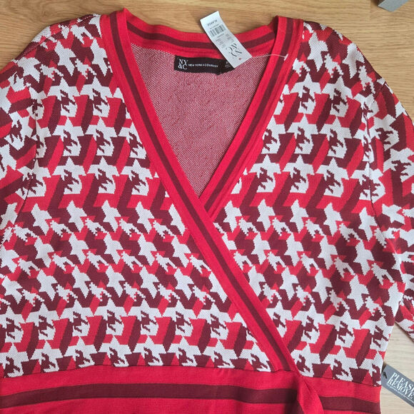 NWT NY & Co Womens Red Houndstooth Knit Dress Size XL Old Money Preppy Workwear - Picture 5 of 12